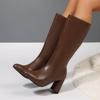 Осень Зима Женские Сапоги до Колена с Острым Носком Модные Квадратные Высокие Каблуки Стриптиз Вечеринка Женские Длинные Ботильоны Де Мухе
