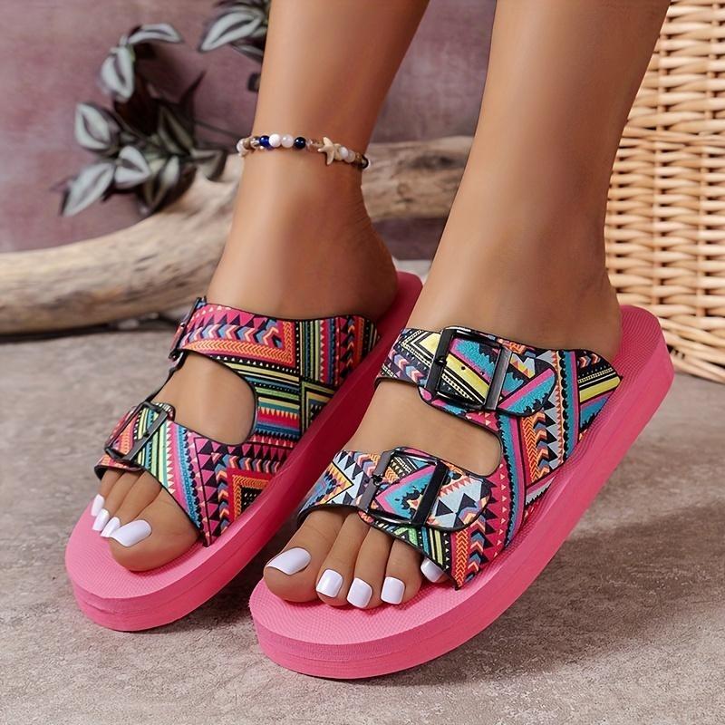 Women's Summer Flat Sandals, Ethnic Style Anti Slip Fashionable Shoe Sets, Casual Outdoor Beach Shoes