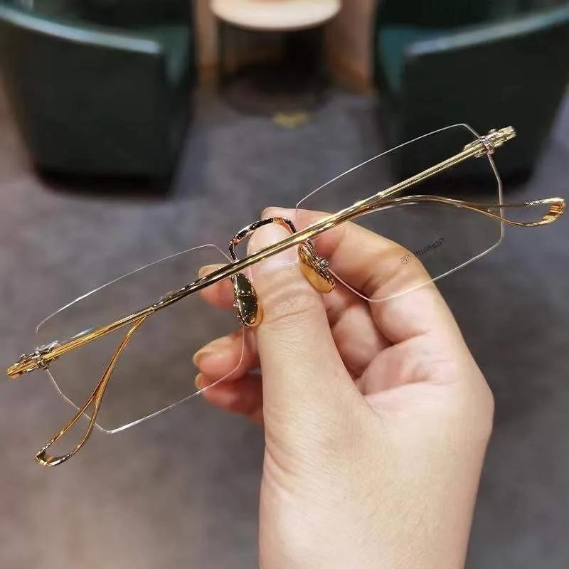 Оптические очки для близорукости без оправы, Роскошные модные женские мужские очки для защиты от синего света, Металлические безободковые очки по рецепту для чтения