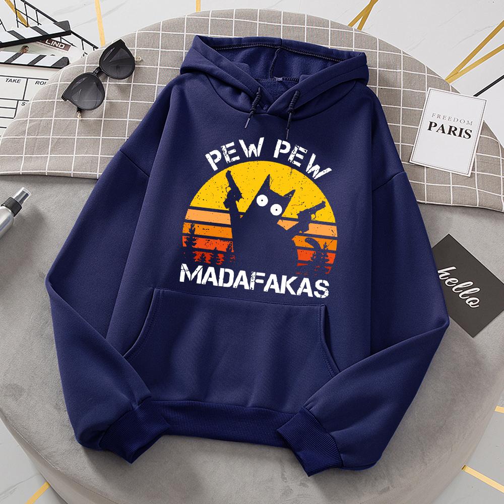 Pew Pew Madafakas Кот с двумя пистолетами Худи Женские Повседневная Мода Универсальная Худи Флис Теплые Новые Пуловеры Харадзюку Тренд С капюшоном