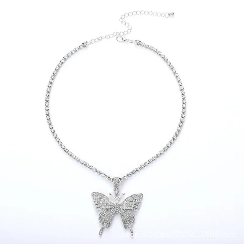 Кубинское женское ожерелье с бабочкой, европейское и американское трансграничное ожерелье со стразами, панк-ретро, хип-хоп, аксессуары