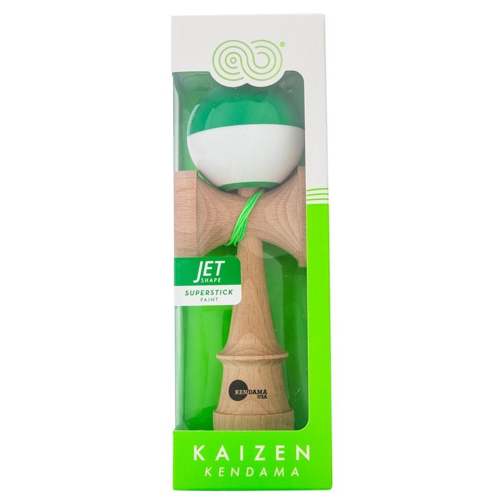 KENDAMA USA Kaizen Kendama Jet Shape Half Split Improved Kendama Half Split JET Shape (Green/White)