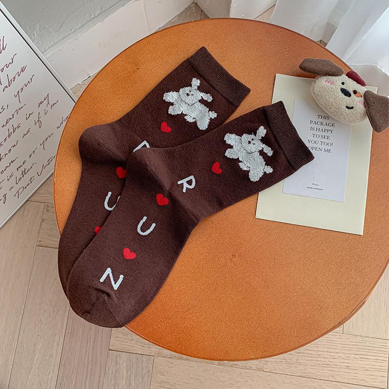 Милые мультяшные носки для пары «Большой белый гусь — маленькая желтая уточка», хлопковые женские длинные носки средней длины, корейские носки в стиле харадзюку