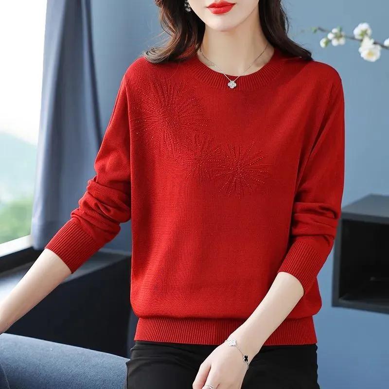 Женский свитер Осень Зима Утепленный пуловер Теплый вязаный в полоску с круглым вырезом Базовый слой Эластичный с длинным рукавом Оверсайз Джемпер Топы