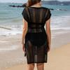 Beach Knit Blouse Hollow Out Beach Skirt Drawstring Skirt V-neck Beach Skirt