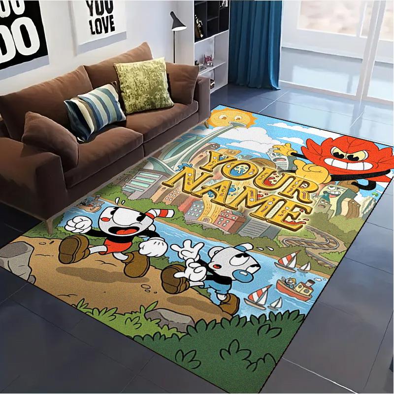 Name Custom Cuphead Game Carpet Rug for Living Room Bedroom Home Sofa Decoration,Kids play Non-slip Floor Mat