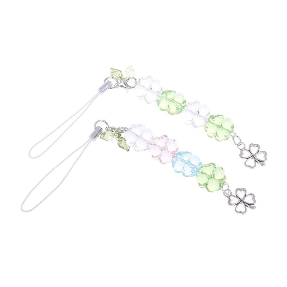 Green Lucky Cell Phone Chain Wrist Strap Four Leaf Lanyard Clover Phone Lanyard  Phone Charm