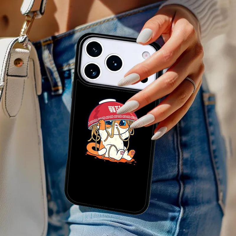 Чехол для телефона с японским искусством «Кошка Рамен» Для iPhone 17 Air 14 15 13 12 Max Чехол Для Apple 16e 11 Pro Max Plus Coque