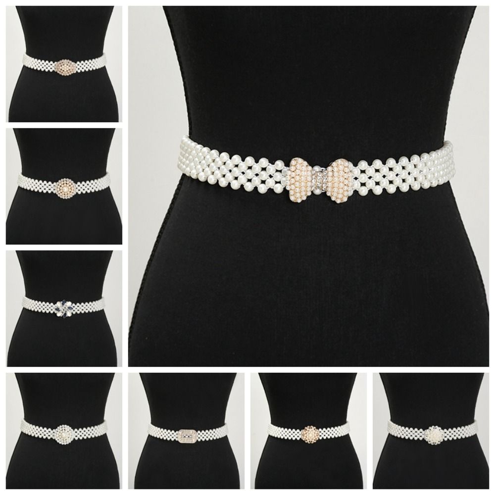 Rhinestone Pearl Waist Belt Wide Women Waist Belt Simple Elastic Waistband Girls