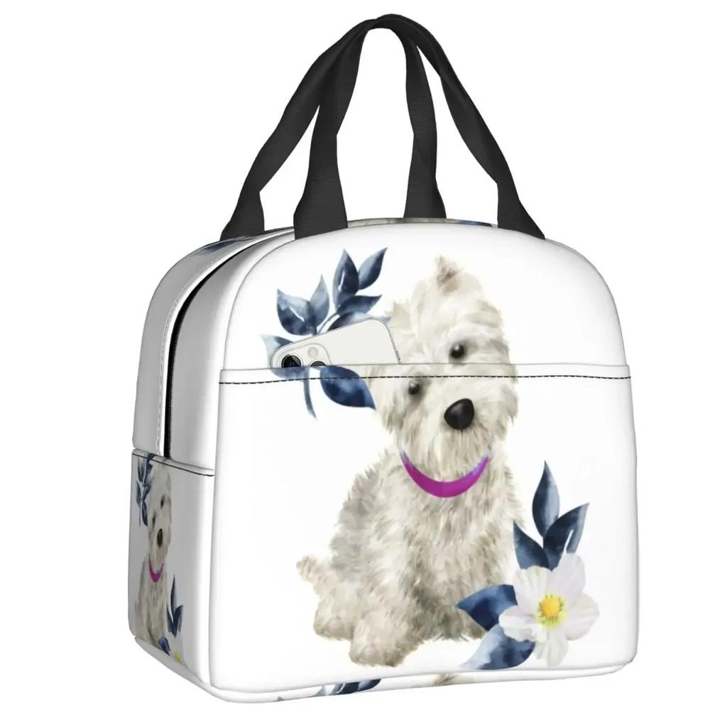 Life Lemons Westie Dog Insulated Lunch Bags for Outdoor Picnic West Highland White Terrier Portable Cooler Thermal Lunch Box Kid