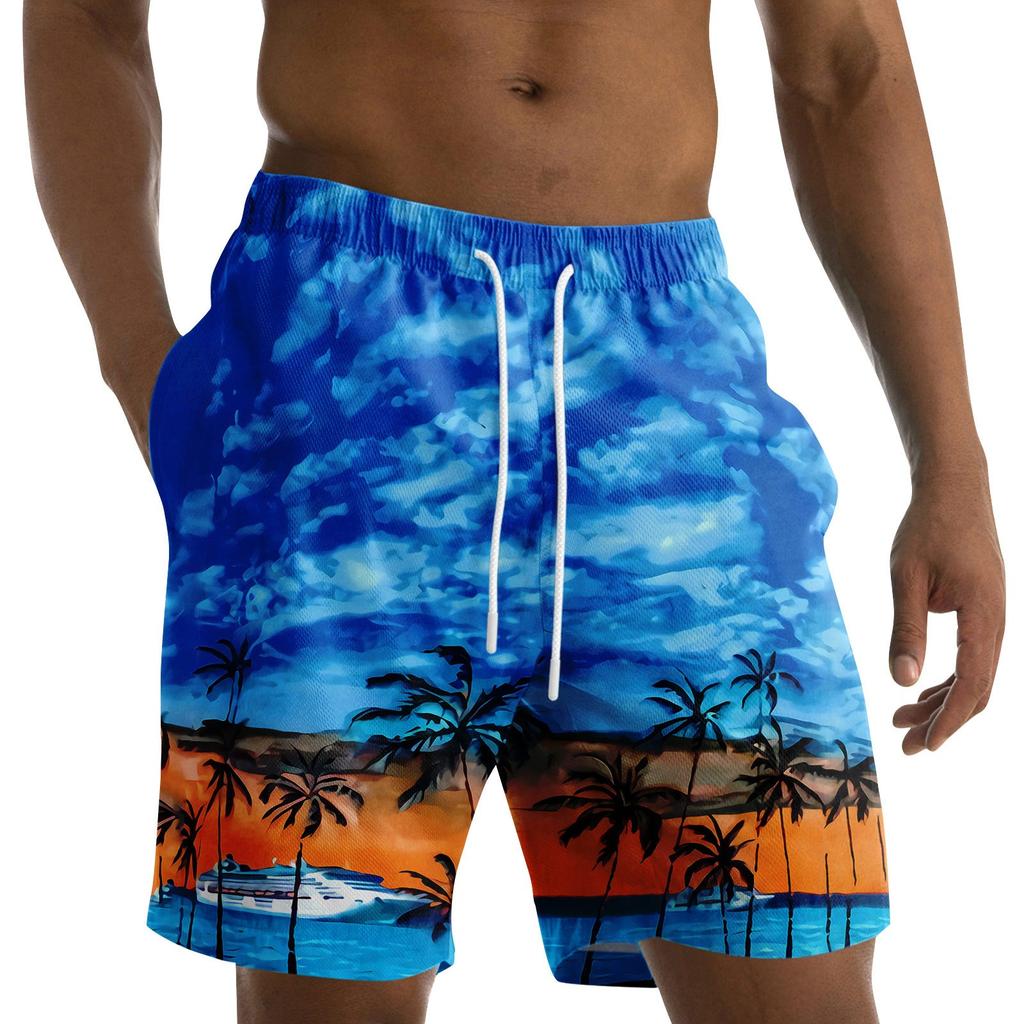 Men's Fashion Printed Strapped Hawaiian Beach Fit Sport Casual Shorts Pants