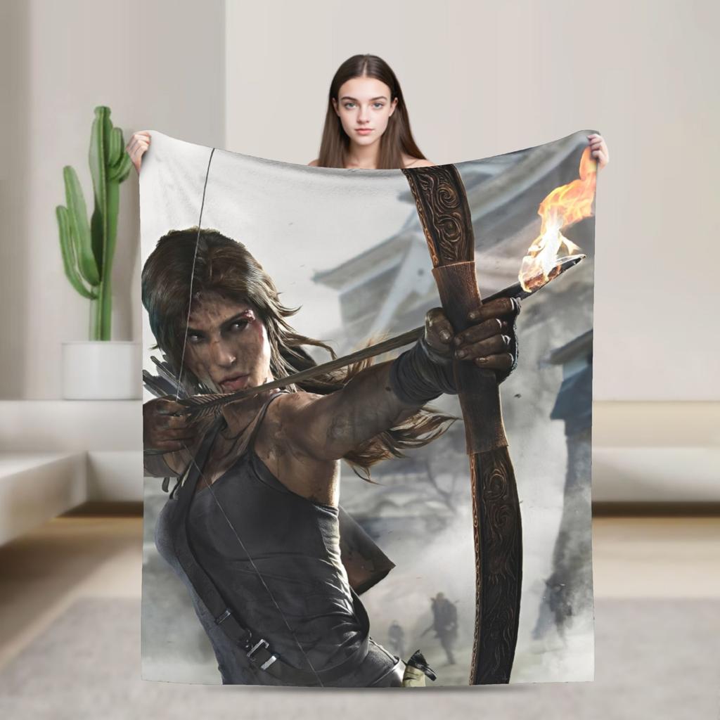 Tomb-Raider Lara Croft Fashion Blanket Survival Video Game Flannel Vintage Breathable Throw Fashion Blanket for Bedding Lounge Winter Travel