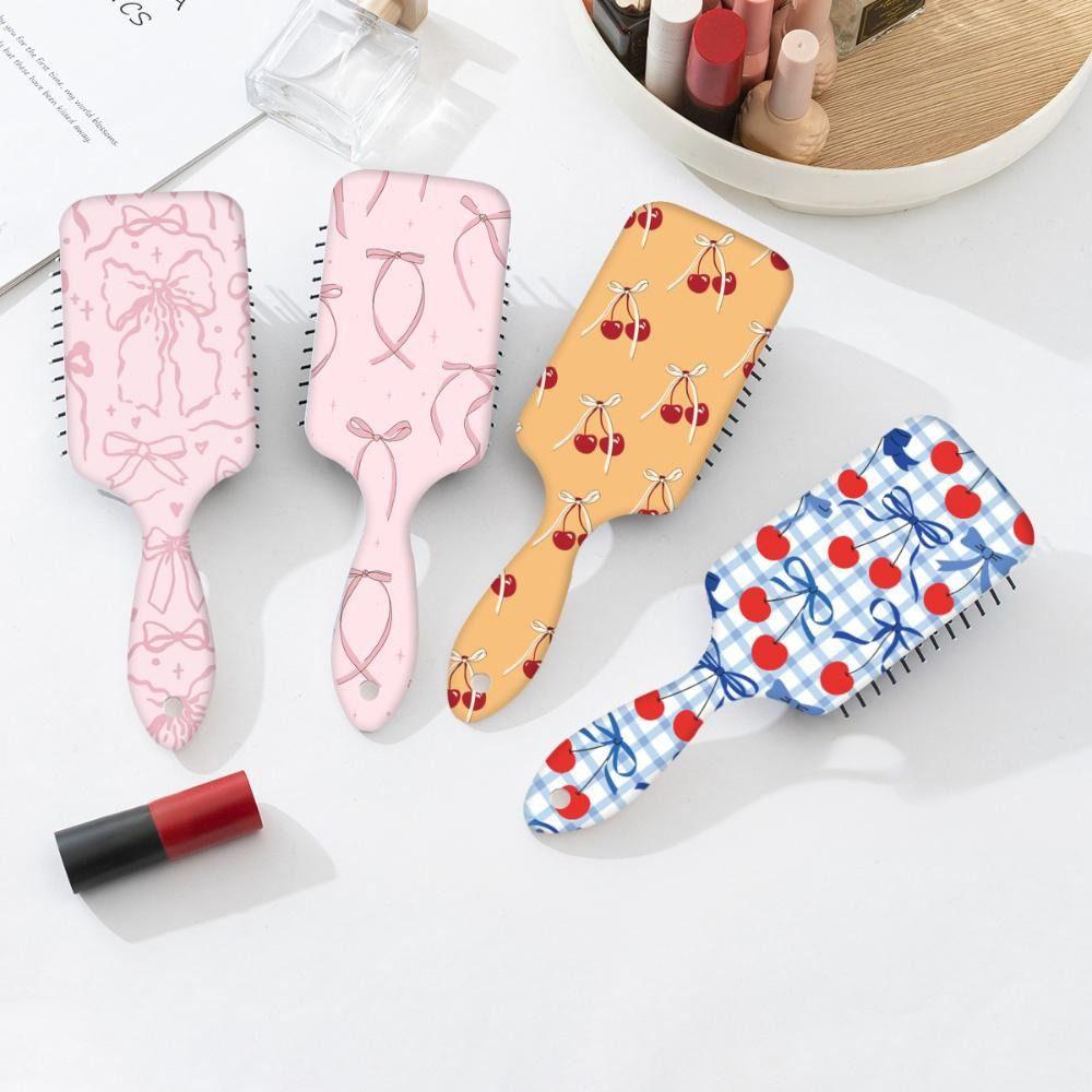 Bowknot Cherry Pattern Air Cushion Hair Brush Portable Detangling Brush for Women & Girls