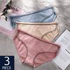3Pcs/Pack Cotton Women Briefs Underwear Solid Color Soft Mid-rise Panties Plus Size