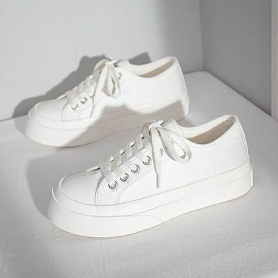 Женские парусиновые туфли на толстой подошве, симпатичные кроссовки в японском стиле с большим носком, осенние новые универсальные низкие белые туфли для студентов