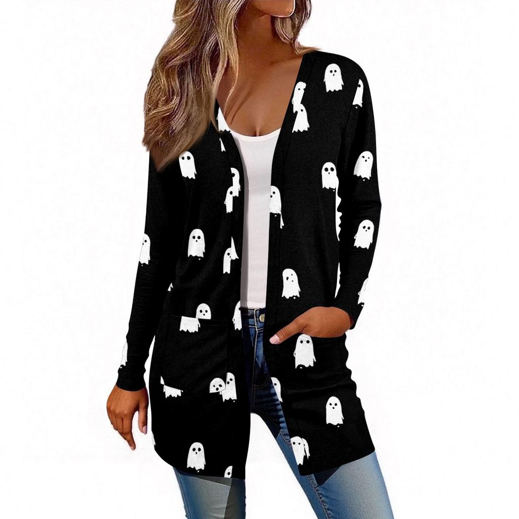 Женский кардиган с длинным рукавом, повседневная куртка с карманами, топ