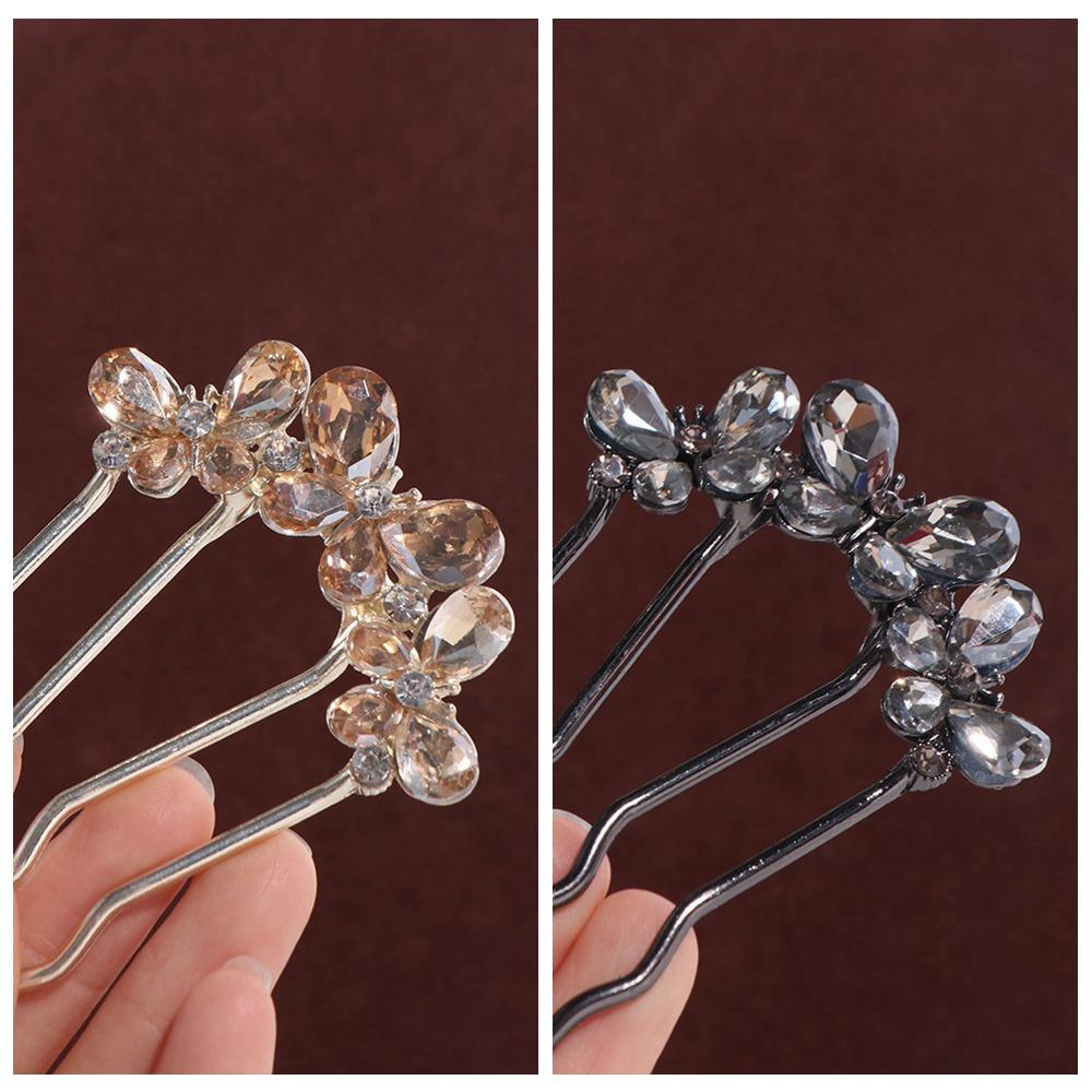 Rhinestone Butterfly Hairpin Hairstyle Tools U-shaped Hair Clip Toothed Insert Comb Festival