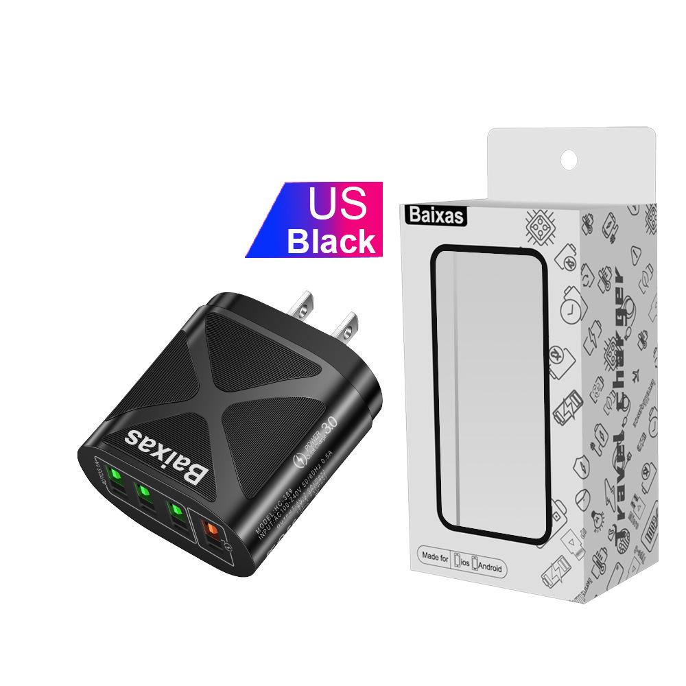 Многопортовое USB-зарядное устройство с быстрой зарядкой QC3.0, 4 порта, 5 В/9 В/12 В, Совместимо со стандартами ЕС/США/Великобритании/Австралии