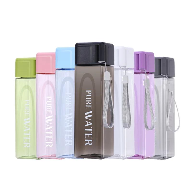 500ml Simple Square Water Bottle Personalized Portable Creative Portable Cup Leak Proof Heat-resistant Plastic Sport Bottle