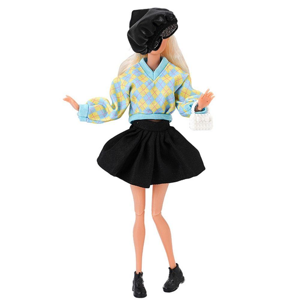 Plaid Sweater Doll Sweater Skirt Set Multicolor Mini College Suit Fashion Doll Clothes