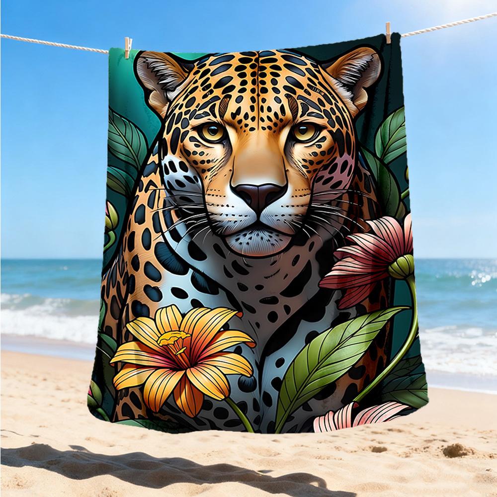 1pc Leopard Floral Print Throw Blanket Polyester Fiber, Lightweight Flannel, Soft & Warm, All Season Use for Outdoor, Camping Digital Print