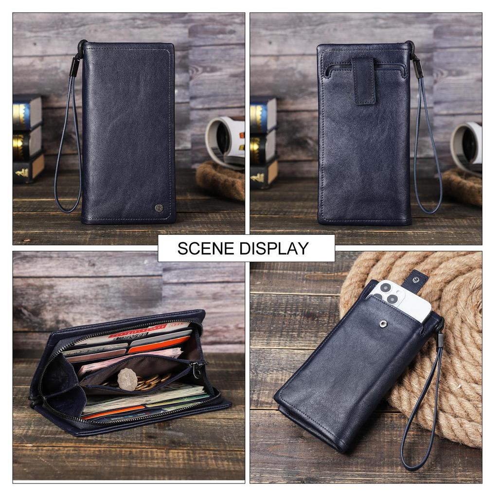 Genuine Leather Men's Long Wallet Male Clutch Purses RFID Wallets Zipper Large Capacity Card Holder
