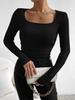 2023 European and American Slim Fit Ruched Short Sleeve Long Sleeve Square Neck Autumn Top
