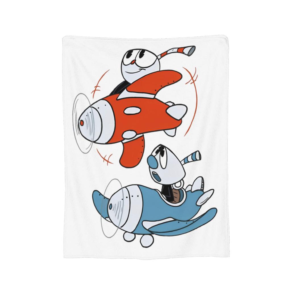 Cartoon Cuphead and Mugman Game Blankets Flannel Summer Multifunction Lightweight Throw Blanket for Home Couch Bedspread