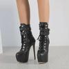 Winter 2024 Women's Mid-Calf High Heel Boots: Large Size, Lace-Up with Metal Buckle, European & American Fashion.