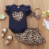 Newborn Infant Baby Girls Valentine Leopard Print Romper Bodytsuit+Skirt Set