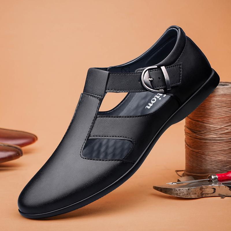 Outdoor Classic Summer Shoes Genuine Leather Men's Sandals New Fashion Handmade Casual Shoes Leisure Walk Male Hollow Out Flats