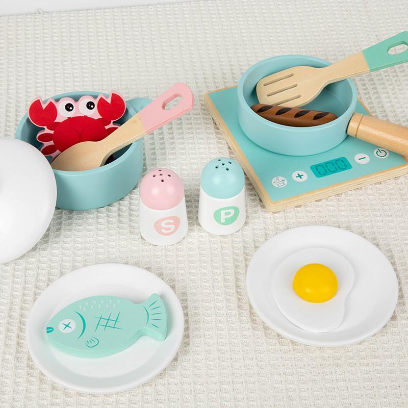 Kids Cooking Toy Set With Wooden Pots And Pans For Role Play And Sensory Development