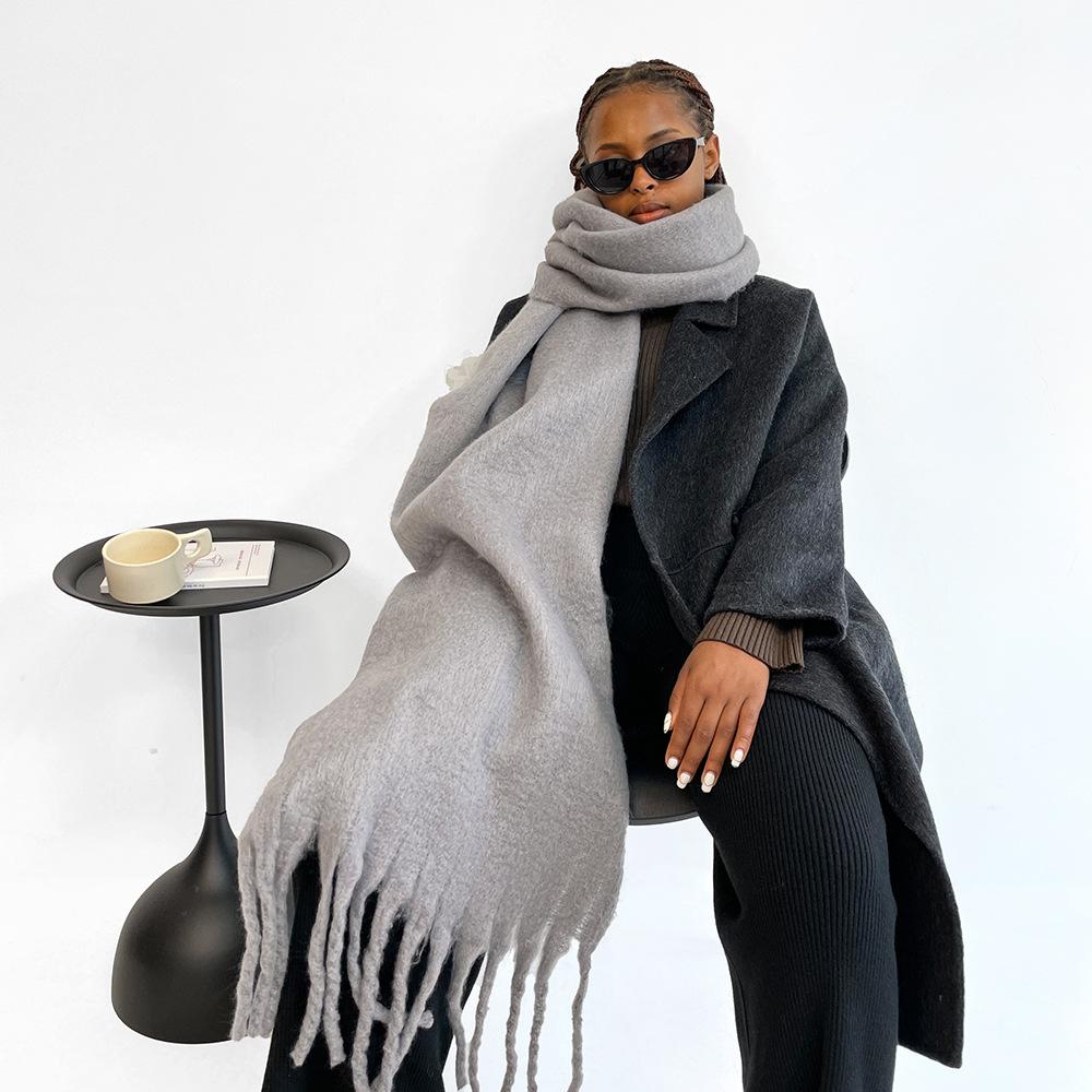 Light Blue Seahorse Hair Scarf Women's Winter Versatile High-end Sense Color Scarf European and American Multi-color Shawl