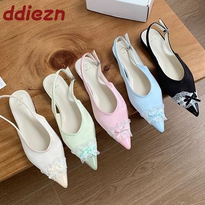 Модные женские балетки-сандалии с острым носком и бантом-бабочкой, летние, весенние, мелкие, женские сандалии-балетки, мюли