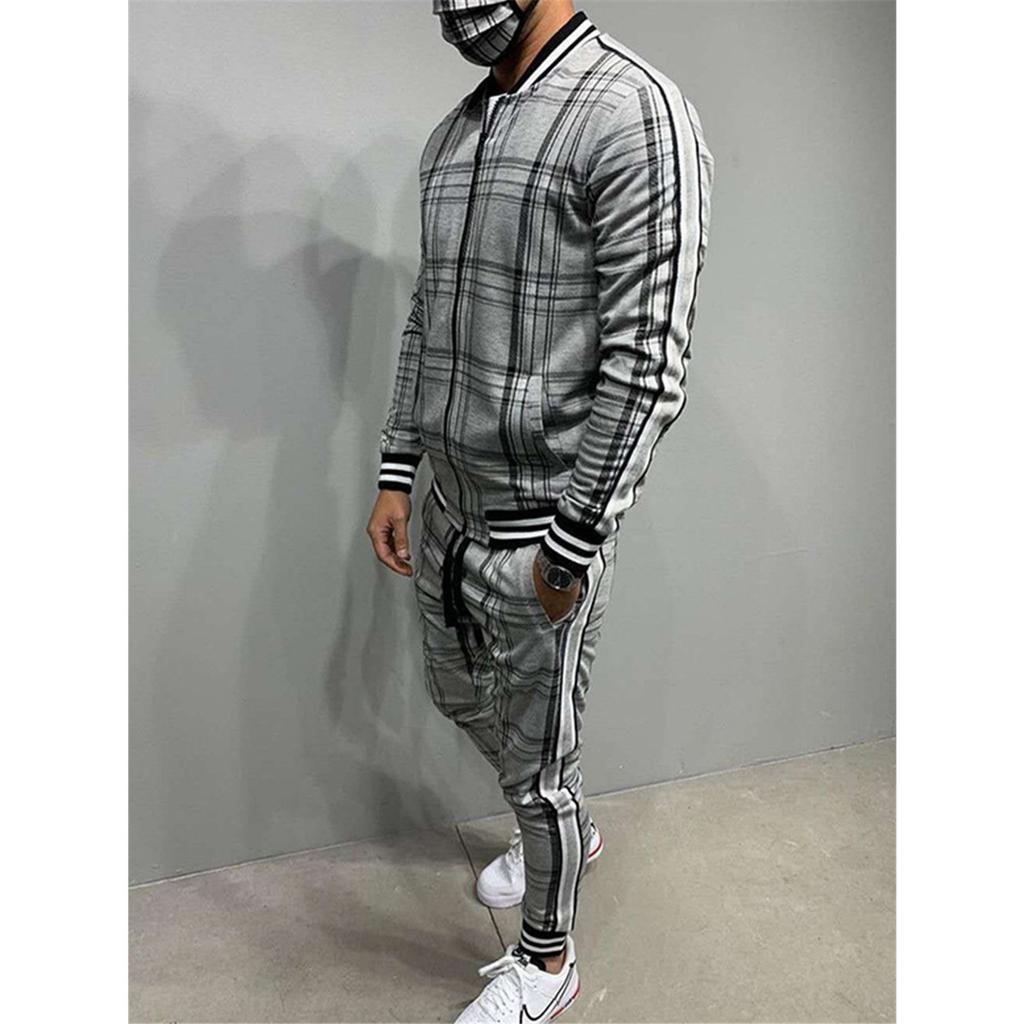 Zipper Set Colorful Plaid Men Casual Autumn Tracksuit Set Male Sweatshirt Pocket Fashion Jackets Men Tracksuit Sets Mens Set
