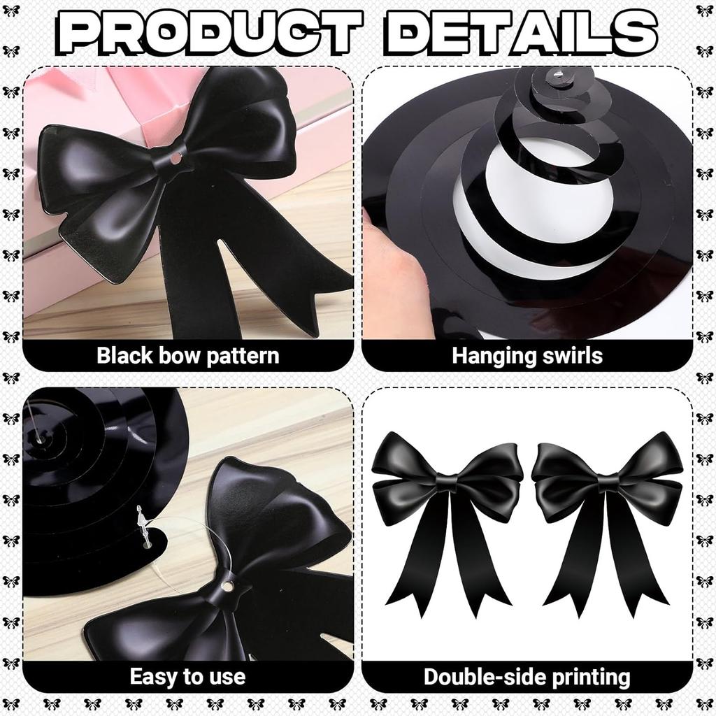 Черные украшения на день рождения Clabby Black Bow Черная Кокетка Спирали Гирлянда Баннер Бант Украшения для вечеринки Лента Бумажные вырезки для девочек Праздник для новорожденного