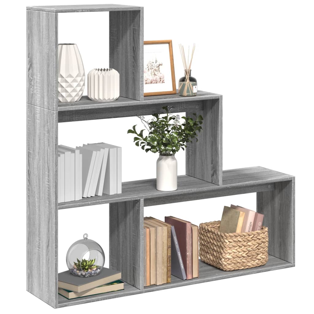 Room Divider Bookshelf 3 Tier Gray Sonoma 123 x 29 x 123 cm