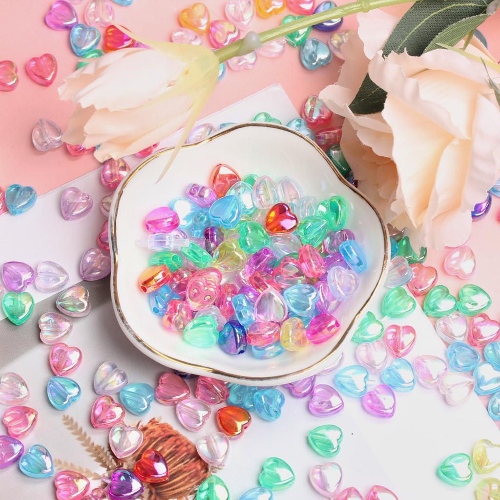High Quality Beads Acrylic Loose Beads Heart Shape DIY 300Pcs Necklace Bracelet Charms For Jewelry Making 8.5*9mm Earrings