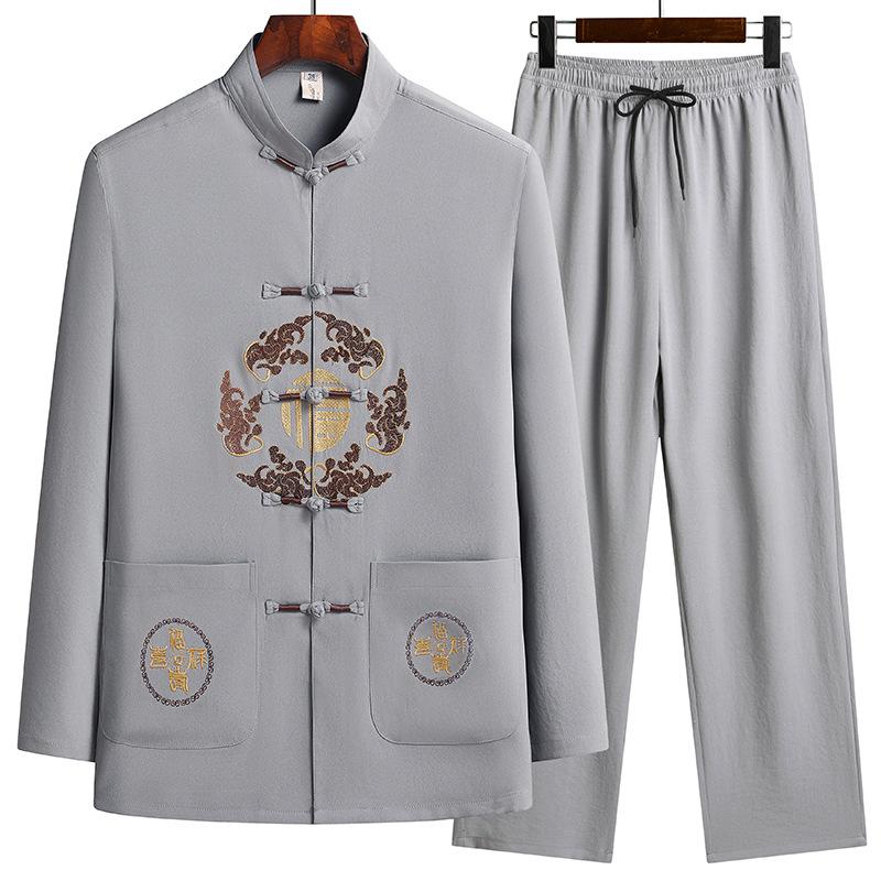 Китайская традиционная одежда Тан, костюм кунг-фу, модная повседневная вышитая футболка, брюки, Вин-Чунь, тай-чи, удобный мужской комплект
