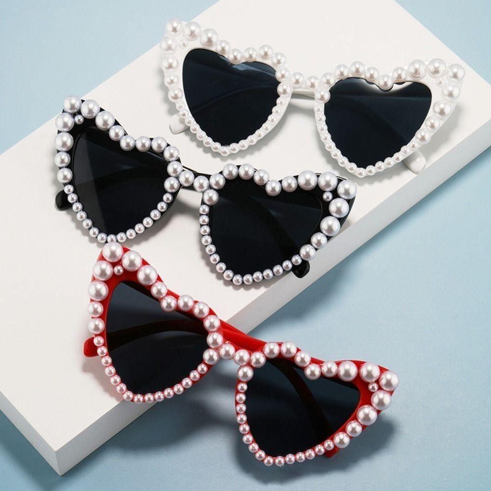 UV400 Protection Cat Eye Eyewear Pearl Frame Heart-shaped Goggle Outdoor Activities