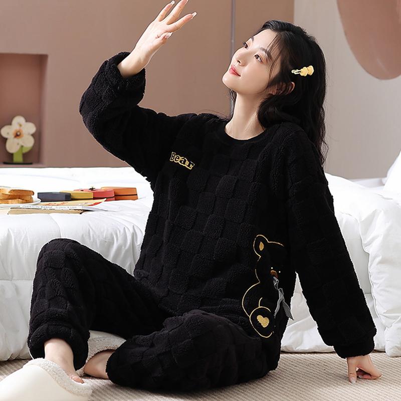 Женский зимний теплый пижамный комплект больших размеров, большая плюшевая пижама для девочек, повседневная пушистая пижама с длинным рукавом