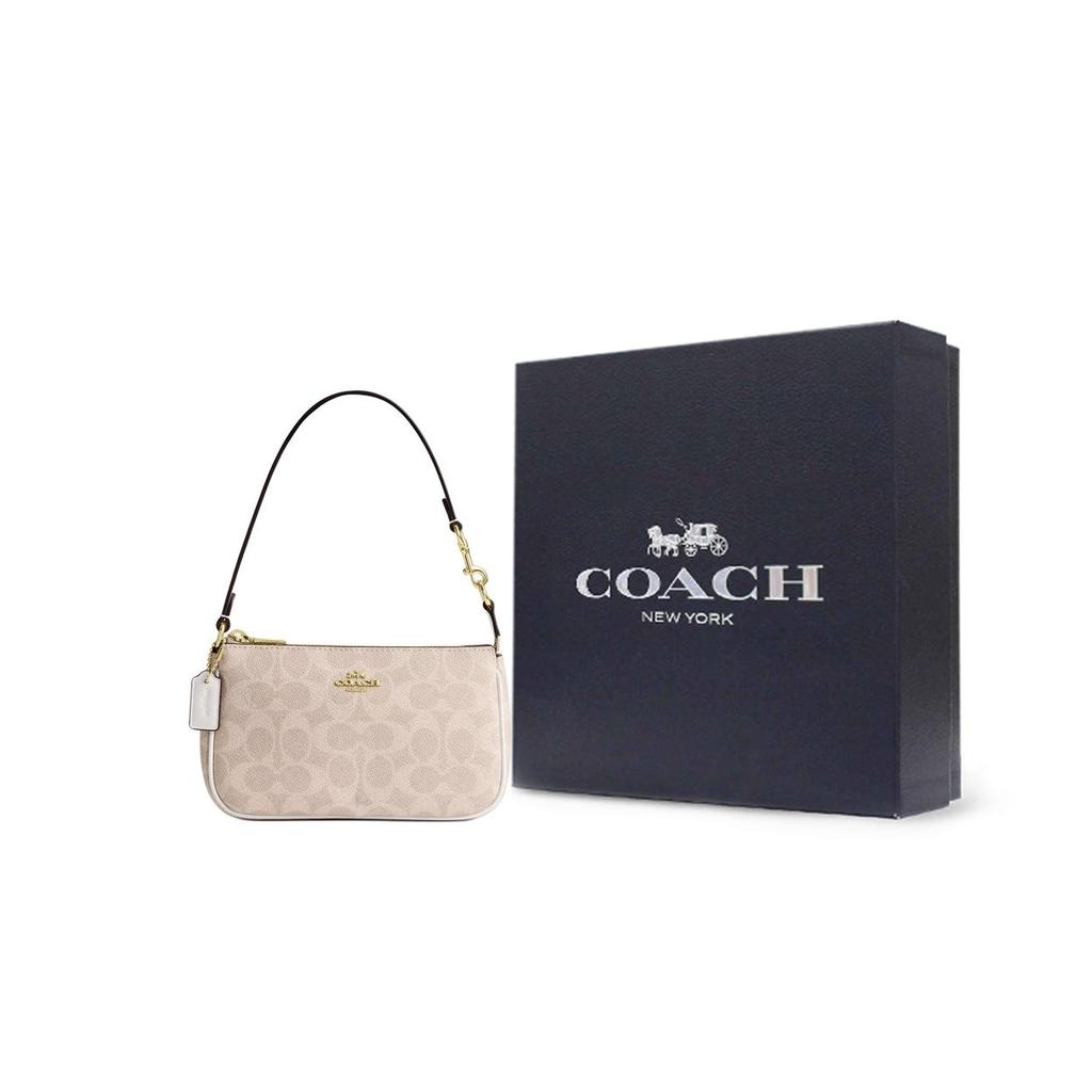Coach Nolita 19 Классическая сумка-тоут через плечо из покрытого холста с принтом монограммы, на молнии, маленькая женская сумка, цвет Песок Меловой Белый CW426-IMXDM