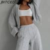 BITCED Повседневный кардиган в американском стиле на осень/зиму. Спортивный женский костюм-двойка: куртка с длинным рукавом и брюки в стиле уличной моды.