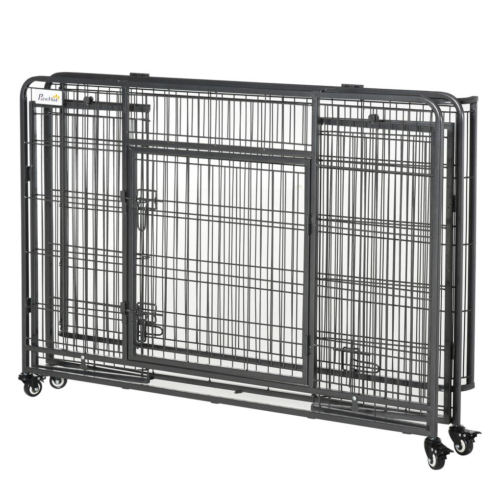 Dog Cage, Foldable Metal, for Large Dogs, 125 x 76 x 81 cm, Wheels, Dark Grey
