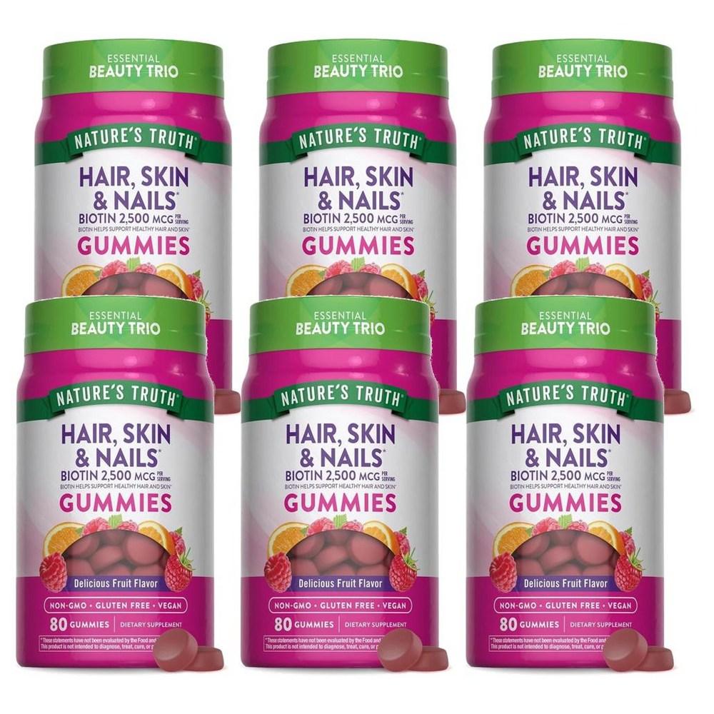 Truth Nature's Hair Skin Nail Biotin 2500mcg Gummies 80 Tablets 6 pcs
