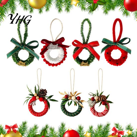 Artificial Wreath with Bow Mini Christmas Ornament, Miniature Bow, Handmade Ornaments Pinecone, Xmas Tree Hanging for Holiday Party Decor