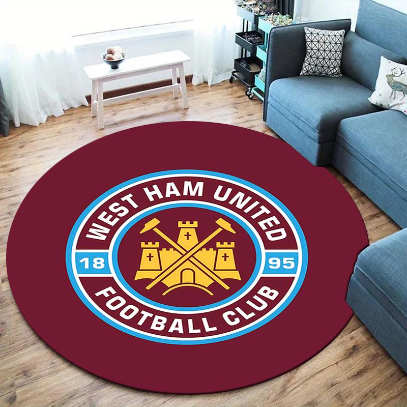 Круглый ковер West Ham United, Ковер для гостиной, спальни, дивана, игровой комнаты, Нескользящий коврик