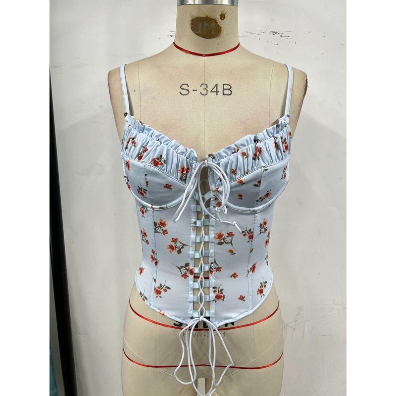 Cross-Border Sexy Stitching Tied Sexy Street Shot Fishbone Sling Fancy Inner Wear Blouse Fishbone Bra