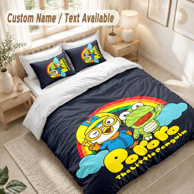 Pororo Bedding Set, 1 Duvet Cover & 2 Pillowcases Soft Comfortable Bedroom Home Textile Decor