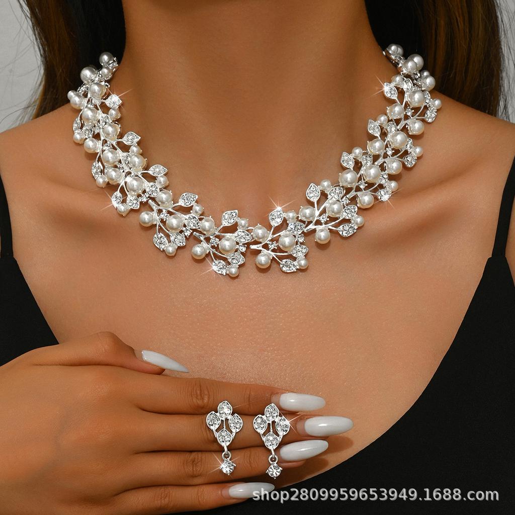 Жемчужное Ожерелье Серьги Комплект Женская Мода OL Сплав Ювелирный Набор Аксессуары для Платья 2452